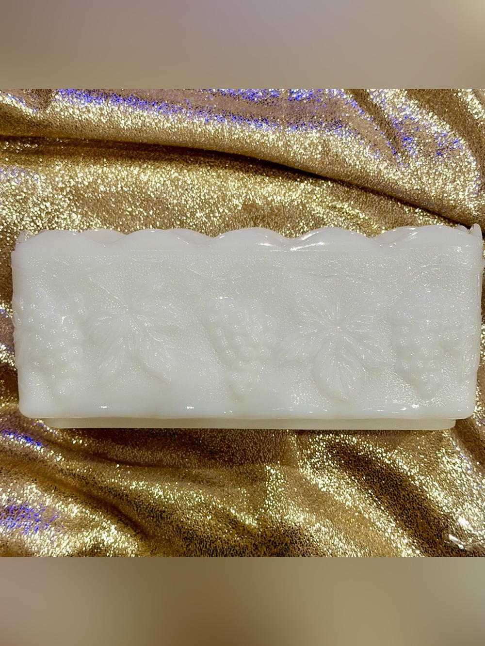 Anchor Hocking White Milk Glass Grape Pattern Planter/Dish
